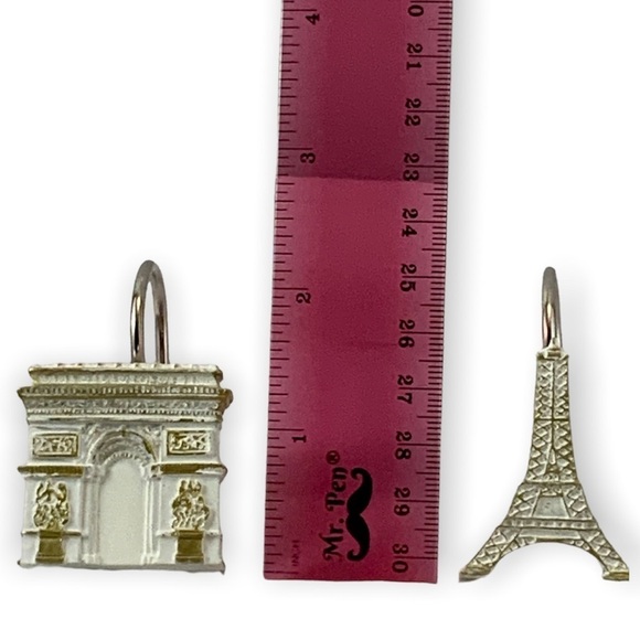 Paris Eiffel Tower Shower Hooks Arc de Triomphe French Resin White Gold 12 PC - Picture 8 of 16